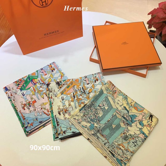 에르메스 온 더 비치 까레 스카프 90 3칼라