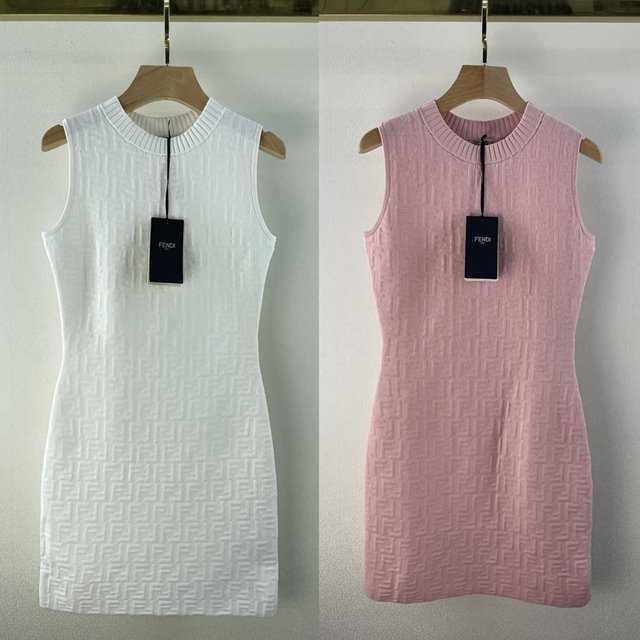 펜디 자카드 민소매 원피스 2칼라