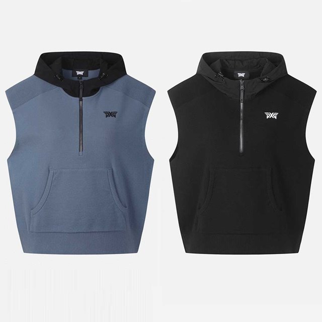 PXG 여성 후드 니트 베스트 조끼 2칼라