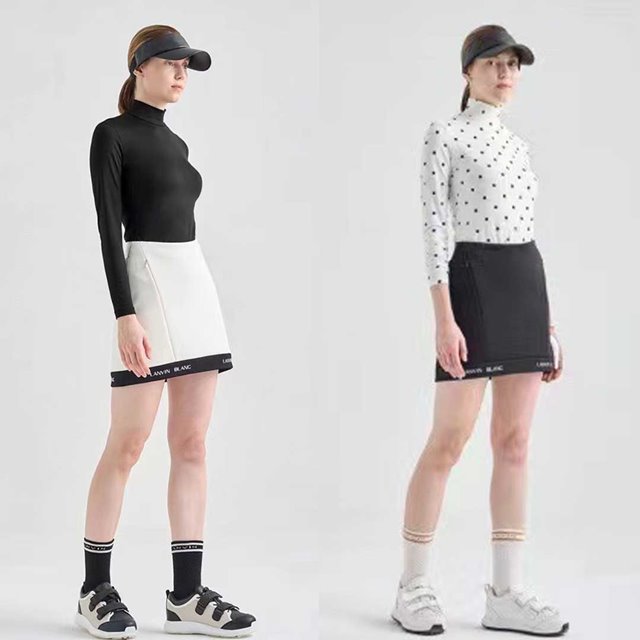 랑방블랑 LANVIN BLANC 백 밴딩 로고 헴 미니 스커트 2칼라