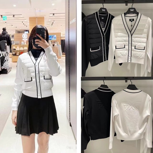 PXG 패디드 여성 니트 가디건 2칼라