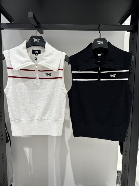 PXG 반집업 여성 베스트 니트 조끼 2칼라
