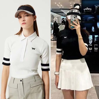 PXG 여성 슬림핏 폴로 반팔 니트 2칼라