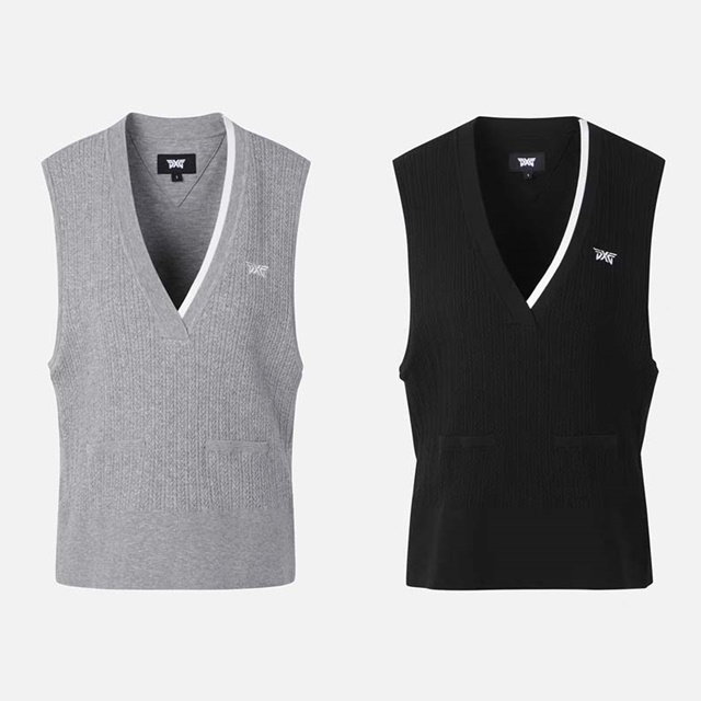 PXG 브이넥 여성 베스트 니트 탑 조끼 2칼라