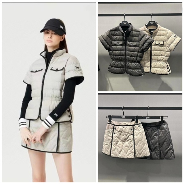 PXG 여성 반팔 패딩 + 패딩 스커트 세트 2칼라