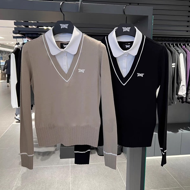 PXG 여성 브이넥 니트 2칼라