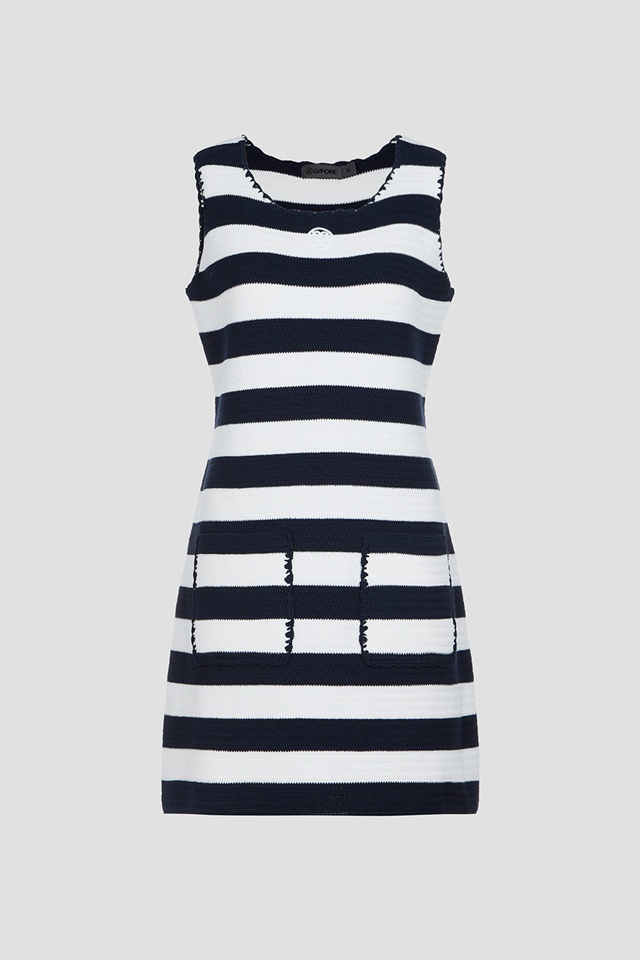 지포어 스트라이프 민소매 니트 원피스