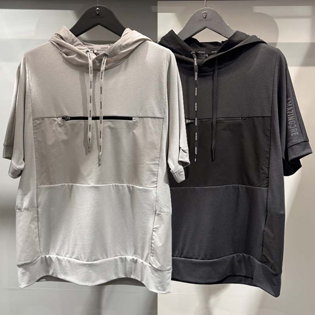 어메이징크리 남성 후드 반팔 티셔츠 2칼라