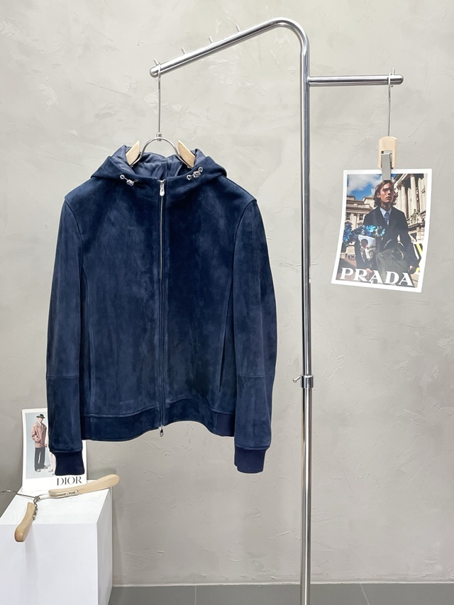 브루넬로 쿠치넬리 스웨이드 후드 가죽 자켓 재킷