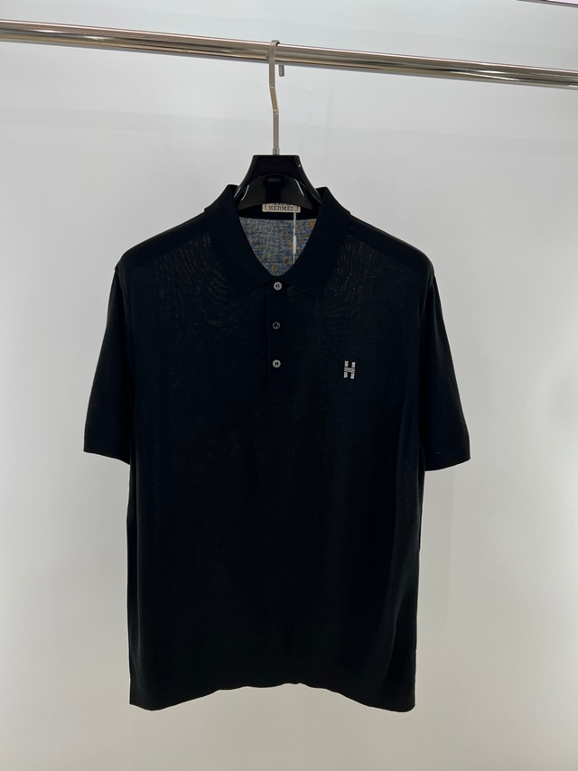 에르메스 폴로 니트 카라 반팔 니트