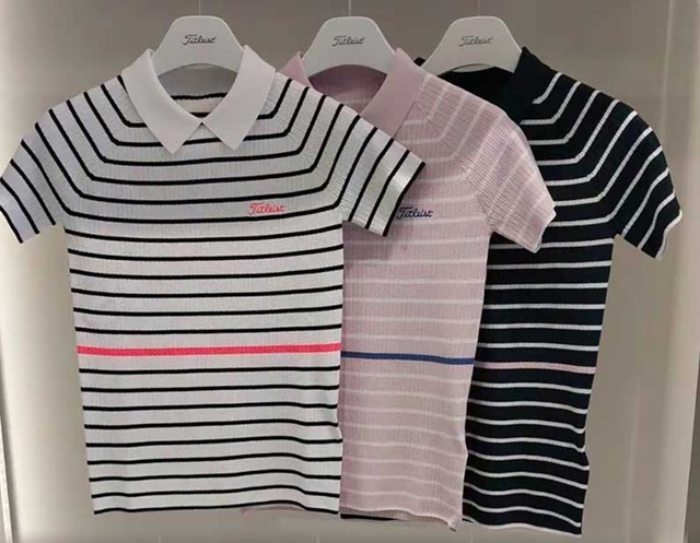 타이틀리스트 스트라이프 여성 반팔 니트 3칼라