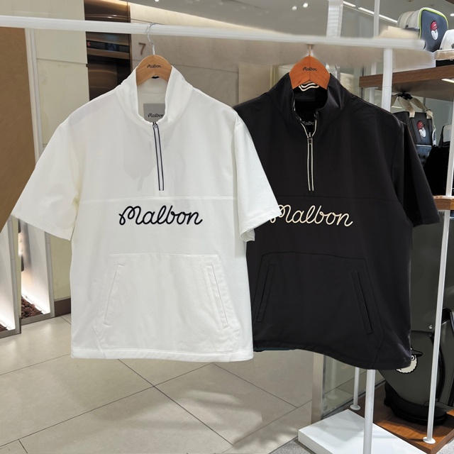 말본 반집업 솔리드 아노락 반팔 티셔츠 2칼라