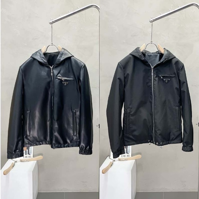 프라다 리버서블 후드 가죽 자켓 재킷