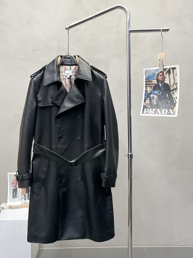 버버리 가죽 더블 롱 코트