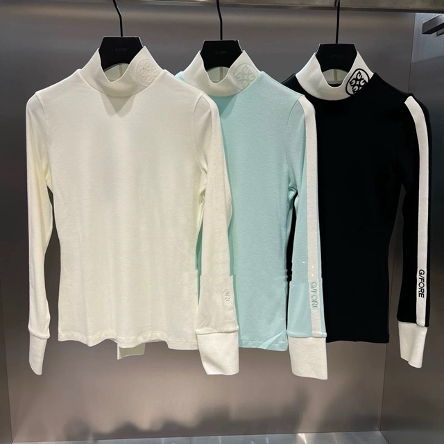 지포어 하이넥 여성 이너 긴팔티 3칼라