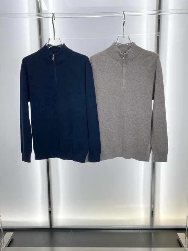 브리오니 하프 집업 크루넥 긴팔 니트 스웨터 2칼라