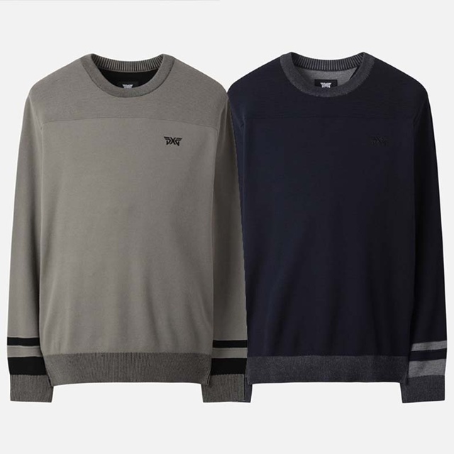 PXG 남성 니트 스웨터 크루넥 2칼라
