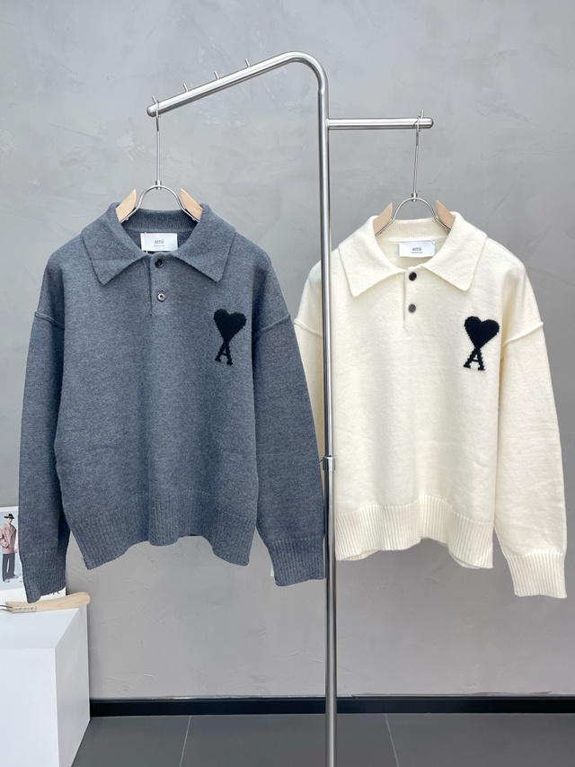 아미리 카라 니트 스웨터 크루넥 2칼라