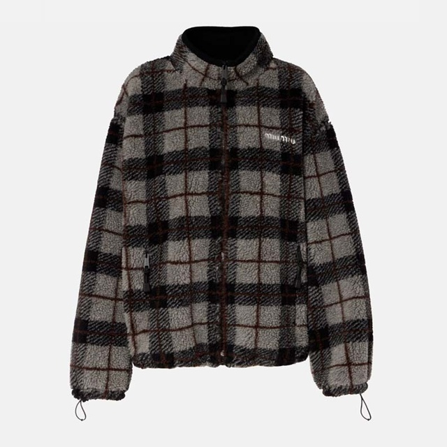 미우미우 체크 패턴 테디 플리스 재킷 후리스