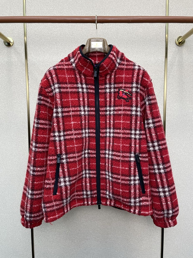 버버리 체크 플리스 블루종 후리스