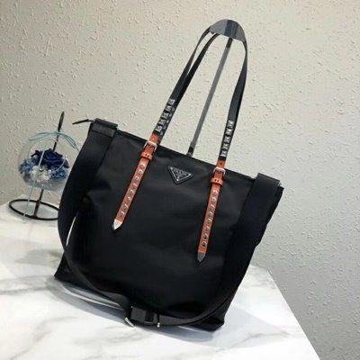 프라다 블랙 나일론 토트백 1BG212 오렌지