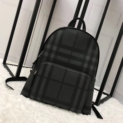 버버리 가죽 트림 런던 체크 백팩 40315651-Grey