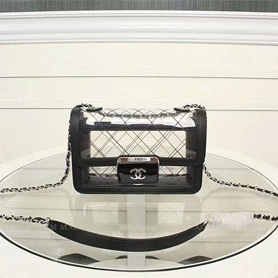 샤넬 화이트 Transparent Toile/램스킨 핑크 Beauty Lock 플랩 백