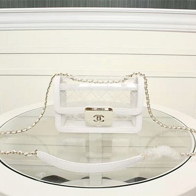 샤넬 화이트 Transparent Toile/램스킨 핑크 Beauty Lock 플랩 백