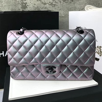 샤넬 오리지널 퀄팅  램스킨 미디엄  실버 클래식 플랩 백 실버톤 메탈 