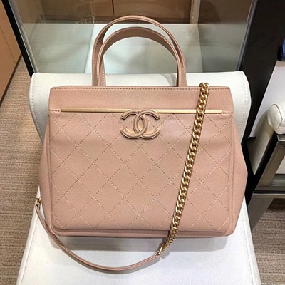 샤넬 A57563 스몰 쇼핑 백 베이지 카프스킨 골드 톤 메탈 