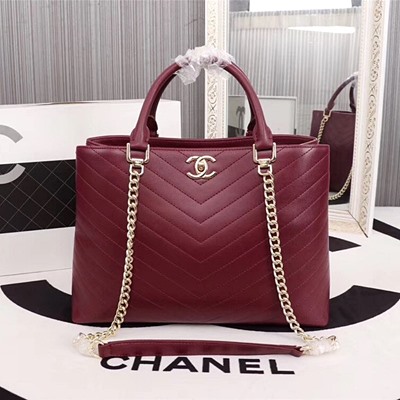 샤넬 A85584 카프스킨 레더 토트 백 버건디