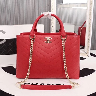 샤넬 A85584 카프스킨 레더 토트 백 레드