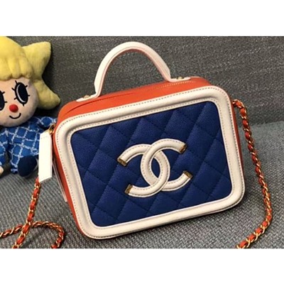 샤넬 CC 필리그리 그레인드 베니티 케이스 미니 백 블루 화이트 오렌지