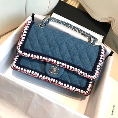 샤넬 A57698 데님 브레이드 클래식 미디엄  플랩 백 블루 