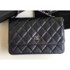 샤넬 펄 캐비어 레더 월릿 온 체인 WOC 백 블랙
