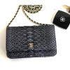 샤넬 파이썬 레더 월릿 온 체인 WOC 플랩 백 그레이 블랙