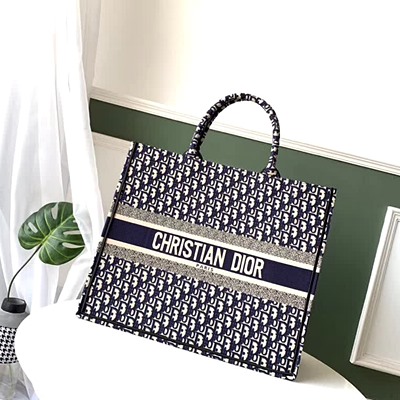 Dior original canvas book tote oblique bag M1286 dark blue