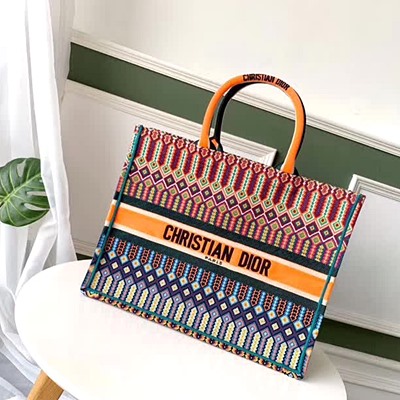 Dior original canvas book tote oblique bag M1286 orange&blue