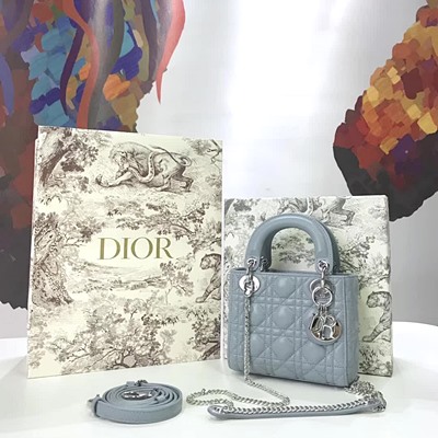디올 양가죽 LADY DIOR 미니 백 블루/실버