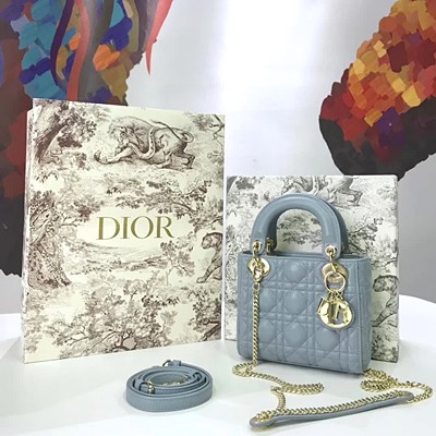 디올 양가죽 LADY DIOR 미니 백 블루/골드