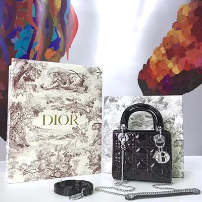 디올 송아지 가죽 LADY DIOR 미니 백 퍼플/실버