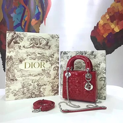 디올 송아지 가죽 LADY DIOR 미니 백 레드/실버