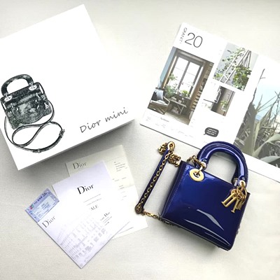디올 메탈릭 카프스킨 미니 Lady dior 백 M0598 블루