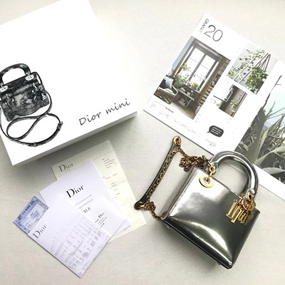 디올 메탈릭 카프스킨 미니 Lady dior 백 M0598 실버