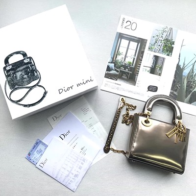 디올 메탈릭 카프스킨 미니 Lady dior 백 M0598 그레이