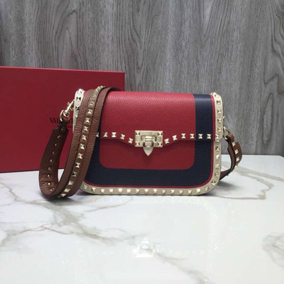 발렌티노 락스터드 가죽 메신져 0937B Black&red&white