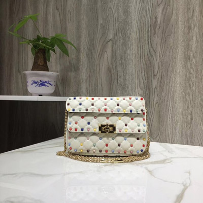 발렌티노 락스터드 스몰 가죽 숄더 백 77562 white