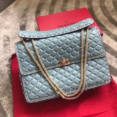 발렌티노 스파이크 가죽 라지 숄더 백 0027 Light blue