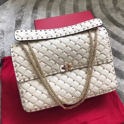 발렌티노 스파이크 가죽 라지 숄더 백 0027 white