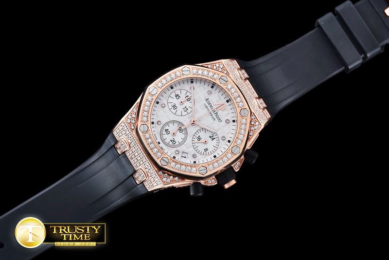 오데마피게 Royal Oak Ladies Chrono RG/RU Wht Diam Diam Bez VK64 -AP0369C
